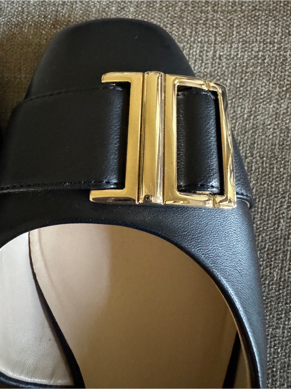 Alex Marie Black Slingback Flats with Gold Buckle Accent